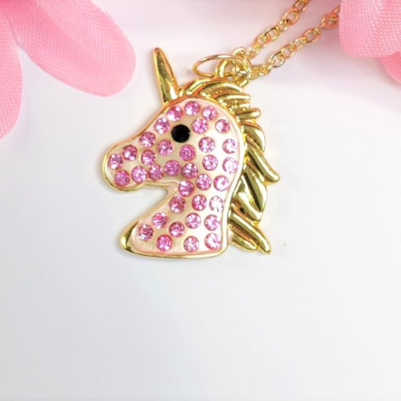 Pink Pave Crystal Unicorn Necklace - Picture 4 of 5